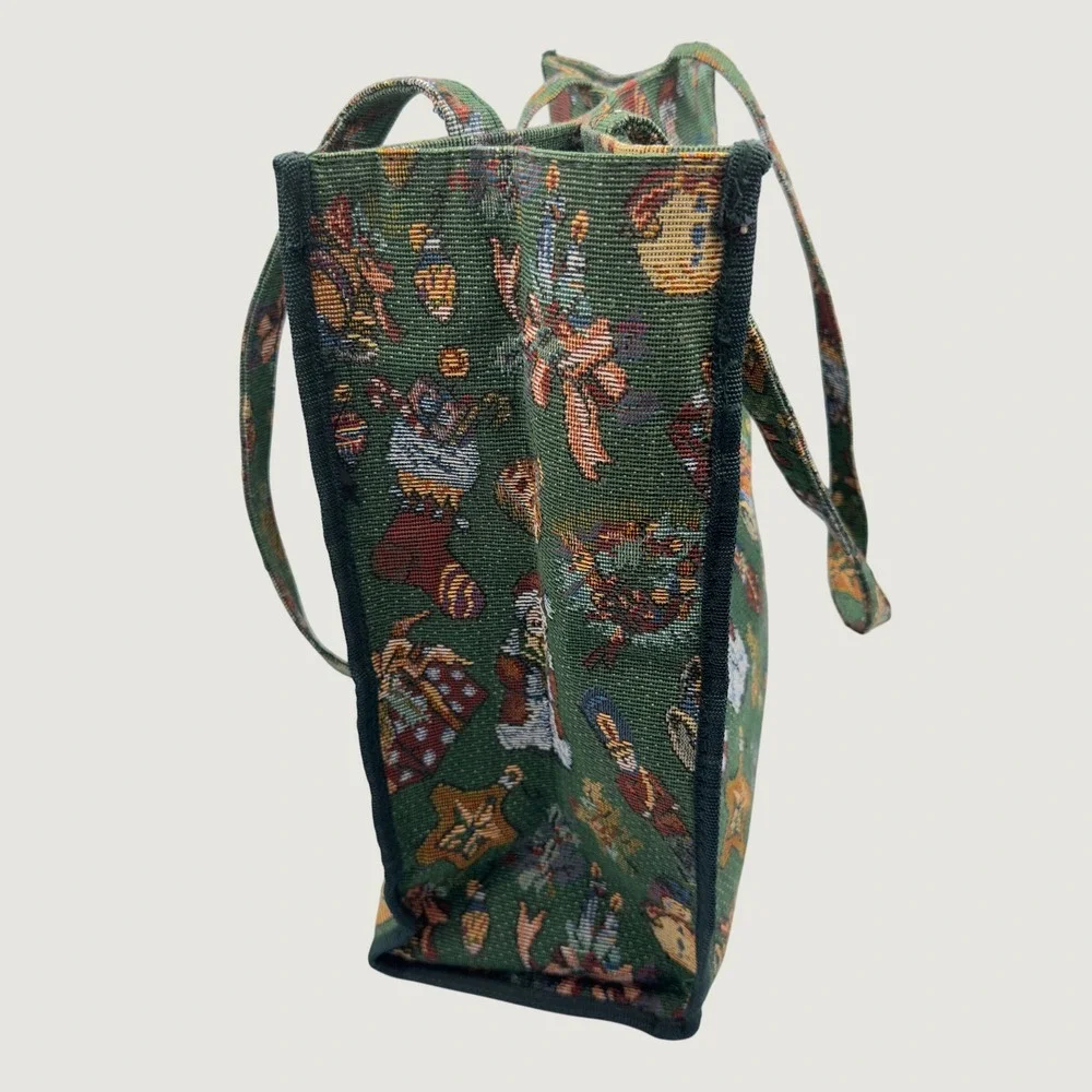 Pioneer Express Christmas Tote Bag Green Tapestry Snowman Nutcracker Vintage L